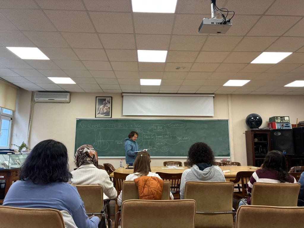 Participants attending a blackboard lecture during the Swampland Spring School at Boğaziçi University.